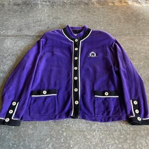 St John Sport Cotton Knit Cardigan Sweater Sweatshirt Womens Small Purple Jacket